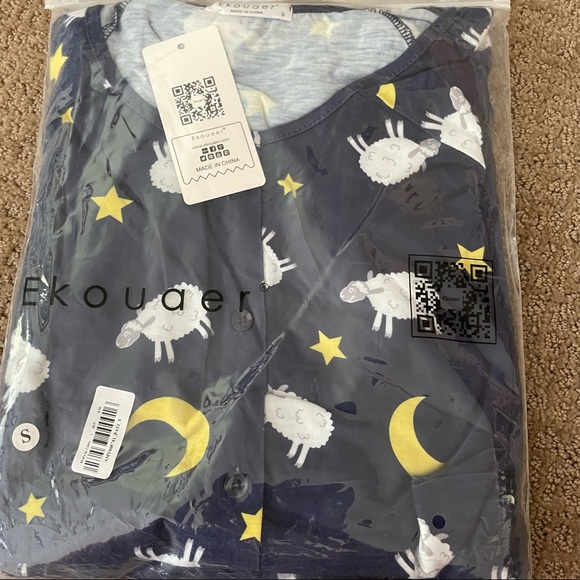 Navy moon & sheep pajama lounge set button top pull on bottom pajamas pj set - Picture 4 of 6